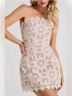 helsi ellen embroidered lace-up mini dress ELODIE PINK/IVORY / L